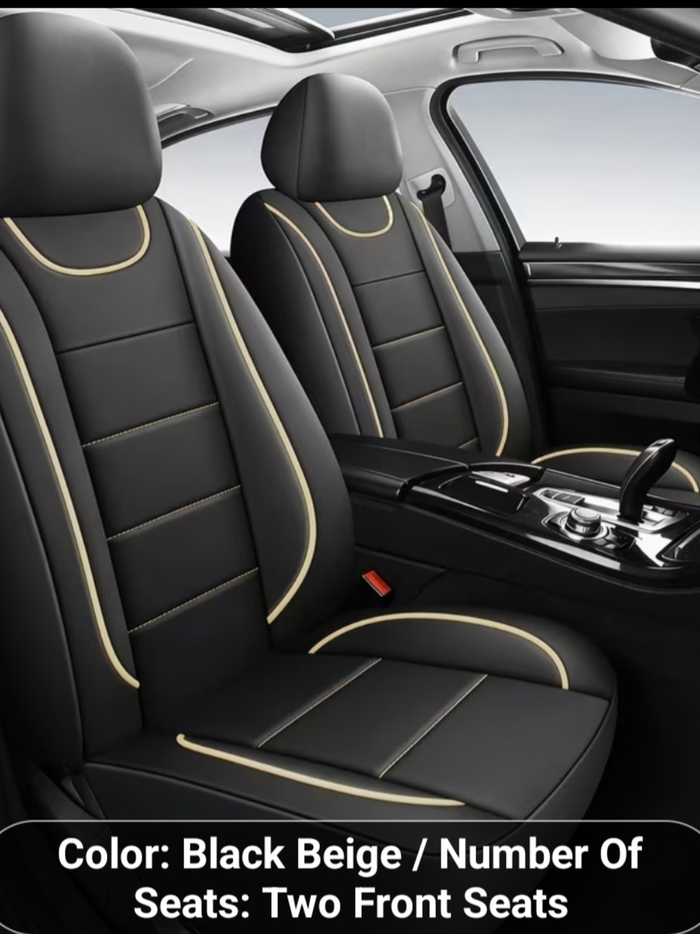 2 Quiltes Black and Beige Front Seat Covers - Universal Fit